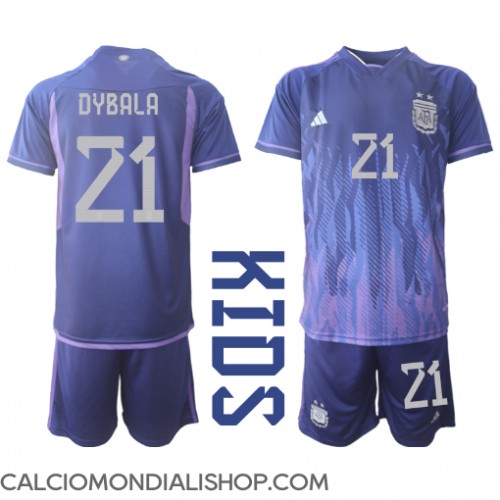Maglie da calcio Argentina Paulo Dybala #21 Seconda Maglia Bambino Mondiali 2022 Manica Corta (+ Pantaloni corti)